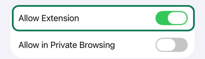 The Allow Extension switch, turned on.